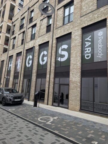 Communal security doors at Peabody's Higgs Yard, showcasing modern design and durable materials, emphasizing Secure by Design accreditation.